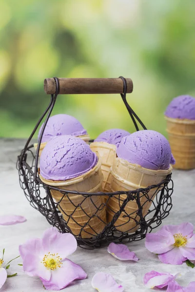 Домашнее фиолетовое мороженое — стоковое фото