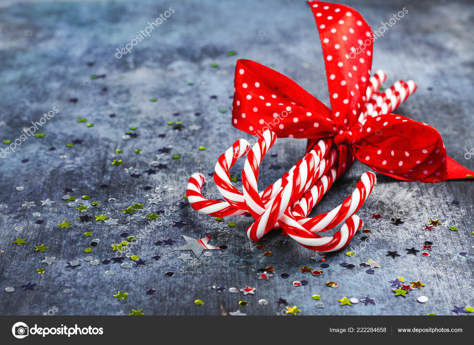 Bunch Peppermint Red White Candy Canes Bow Blue Christmas