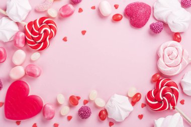 Şekerler, lolipop, pembe jöle
