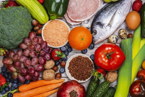 Pegan diet foods on wooden table — Stock Photo, Image