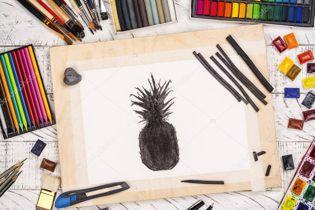 Charcoal sketch of a pineapple