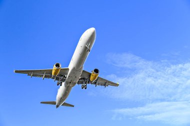 Barselona, İspanya; 16 Temmuz 2023: Vueling şirketinin Airbus A321 uçağı, Josep Tarradellas Barselona-El Prat havaalanına indi.