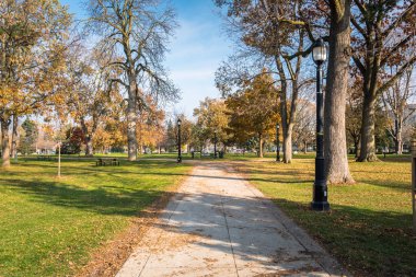 Issız Park güneşli bir sonbahar sabahı. Londra, Kanada.