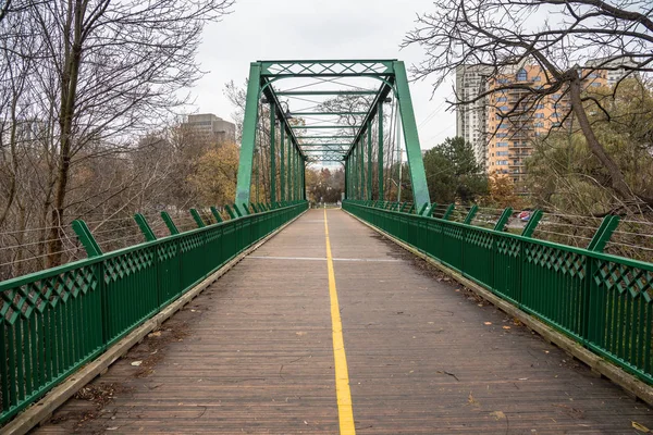 Empty Bridge for Pedestrains and Cyclists in Autumn. London, ON, Canada.