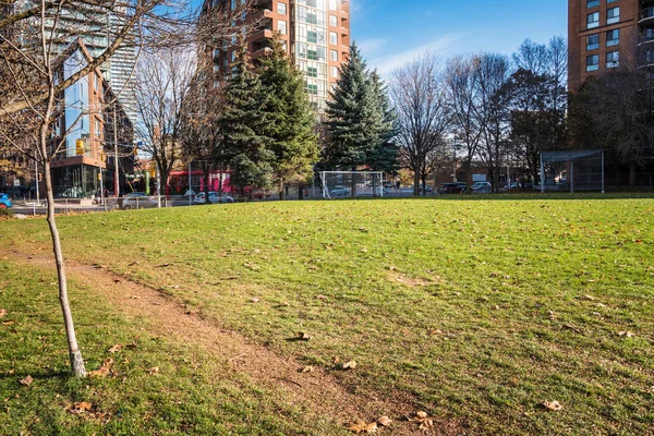 Ein Verlassener Fußballplatz Einem Bürgerpark Einem Sonnigen Herbsttag Toronto Auf — Stockfoto