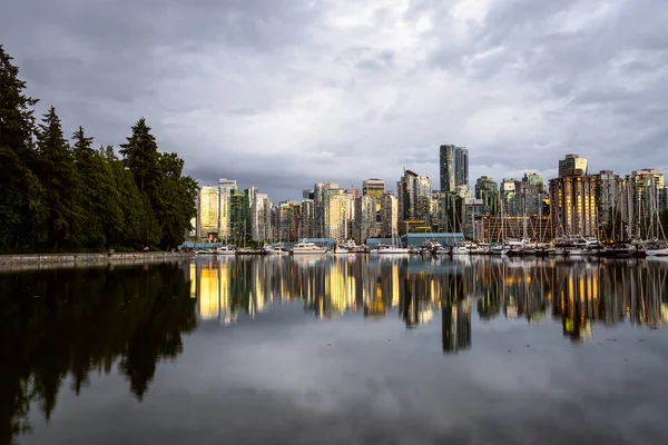 Vancouver Skyline Coal Harbor Con Luz Los Edificios Atardecer Día — Foto de Stock