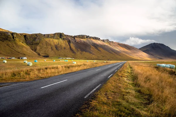 Paysage Rural Islande Avec Une Route Traversant Une Vallée Avec — Photo