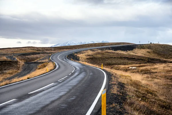 Curving Road Islanda Giorno Caduta Nuvoloso — Foto Stock