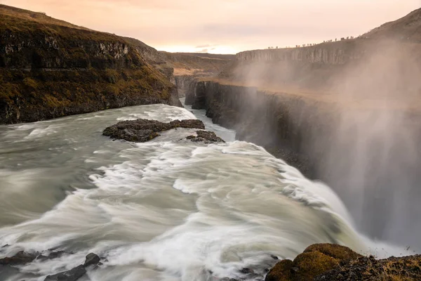 Zonsondergang Majestueuze Gullfoss Ijsland Herfst — Stockfoto