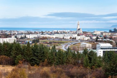 Açık bir sonbahar gününde Reykjavik şehir merkezi