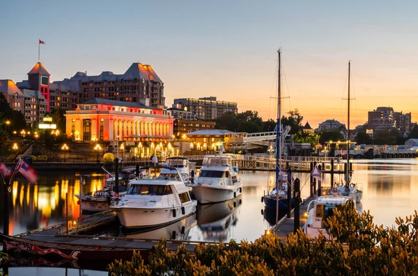 Яхты Пришвартованы Jetties Victoria Inner Habour Twilight Ванкувер Британская Колумбия — стоковое фото