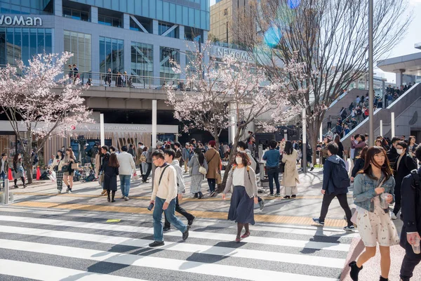 Tokio Japan März 2019 Menschen Gehen Einem Sonnigen Tag Vor — Stockfoto