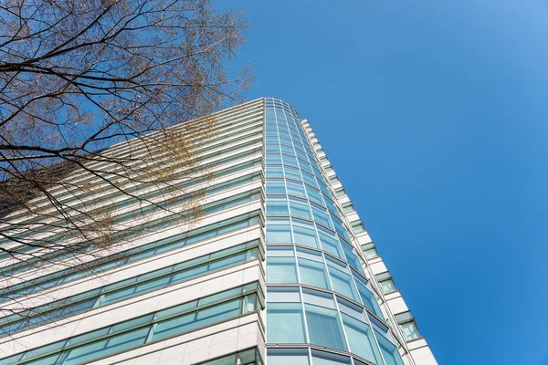 Detail Van Een Hoog Kantoorgebouw Een Blauwe Hemel Een Zonnige — Stockfoto