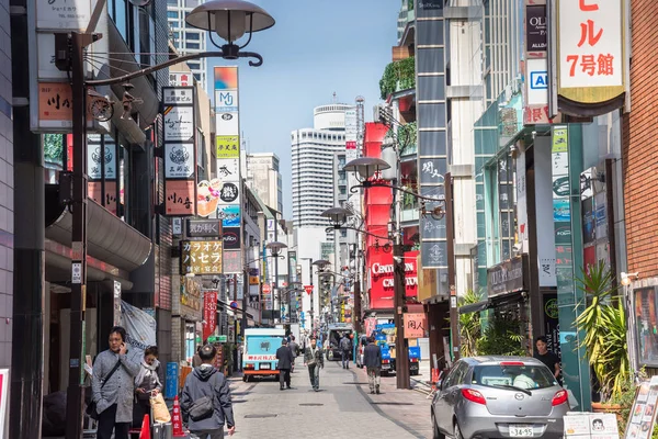 Tokio Japón Marzo 2019 Estrecho Filete Forrado Tiendas Restaurantes Akasaka — Foto de Stock