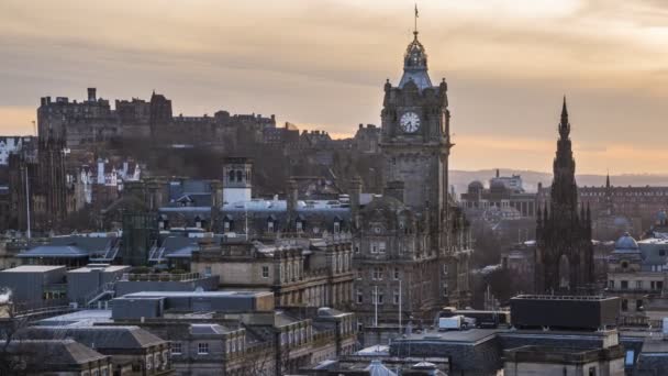 Edimburgo Reino Unido Março 2018 Pôr Sol Inverno Sobre Cidade — Vídeo de Stock