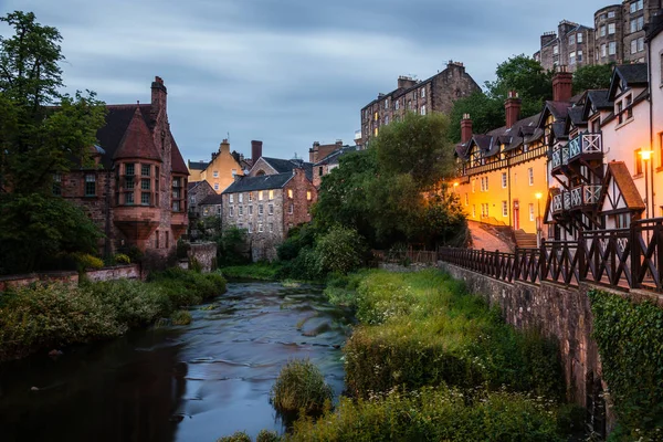 View Beautiful Dean Village Water Leith Central Edinburgh Twilight Long — Stock Photo, Image