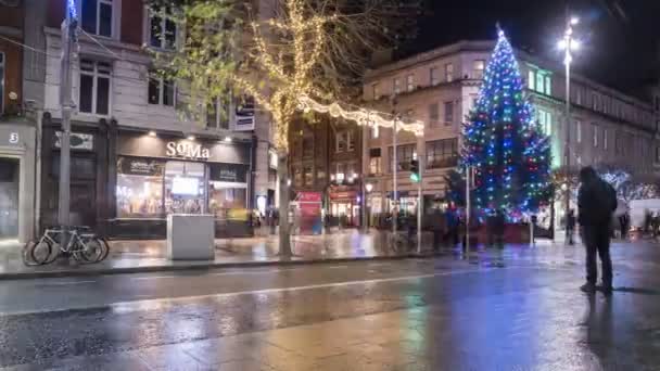 Dublin Rlanda Aralık 2018 Central Connell Street Trafiğe Insanların Noel — Stok video