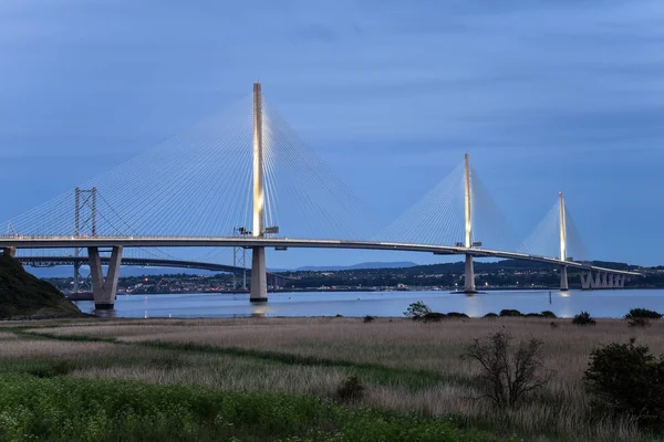 Highway Suspension Bridge Twilight North Queensferry Scotland — Stock Photo, Image