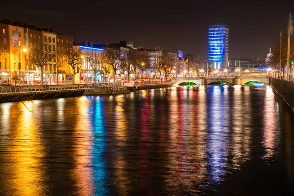 Dublins Centrum Och Floden Liffey Vinternatt — Stockfoto