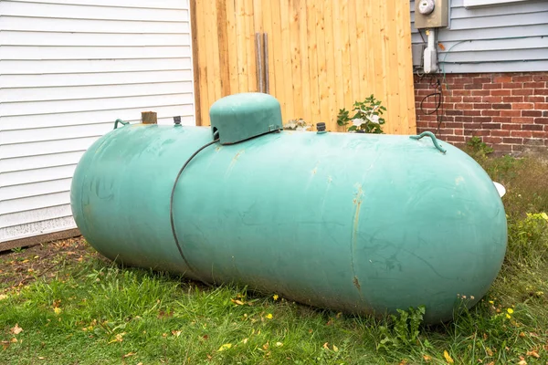 Weathered Large Green Propane Tank Backyard House Wolfeboro United States — Stock Photo, Image