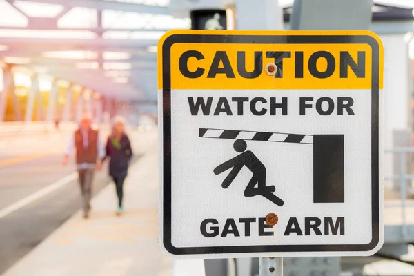 Sign Walkway Lift Road Bridge Warning Pedestrian Moving Gate Arm — Stock Photo, Image