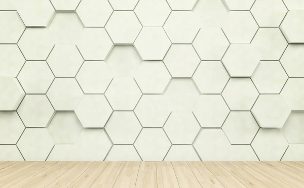 Camera astratta con pavimento in legno chiaro e parete futuristica. rendering 3d — Foto Stock