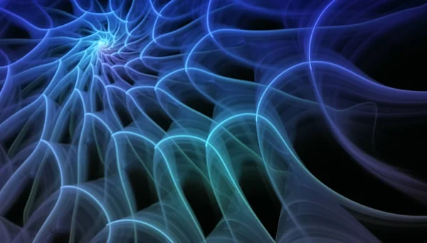 Hermoso fondo azul de partículas brillantes y líneas con profundidad de campo y bokeh. ilustración 3d, renderizado 3d — Foto de Stock