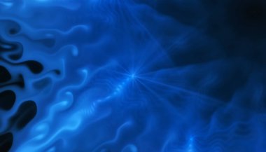 Güzel mavi arka plan parlayan parçacıklar ve çizgiler ile alan derinliği ve bokeh. 3D resim, 3d render