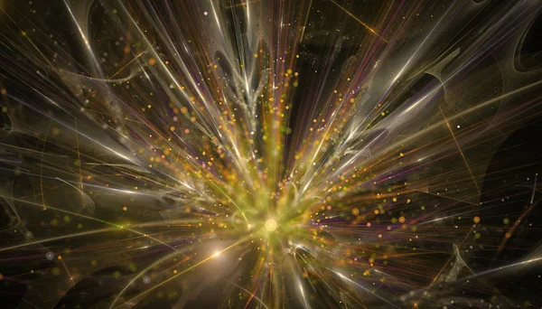 Hermoso fondo dorado de partículas brillantes y círculos con profundidad de campo y bokeh. ilustración 3d, renderizado 3d — Foto de Stock