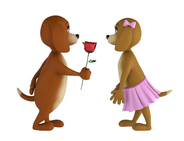 Dwa psy valentine kochanka na białym tle. renderowania 3D — Zdjęcie stockowe