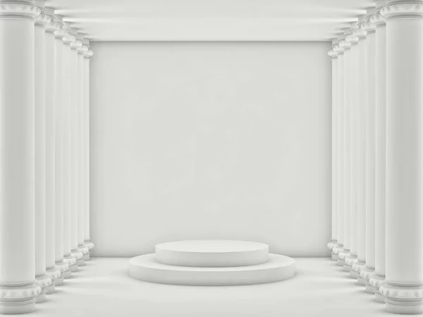 Empty light room with white brick walls and white columns. 3d render — Stock Photo, Image