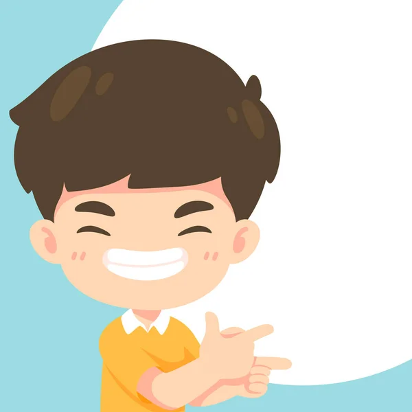 Cute Boy Pointing Pose Kawaii Karakter Maskot Kartun Untuk Gambar - Stok Vektor