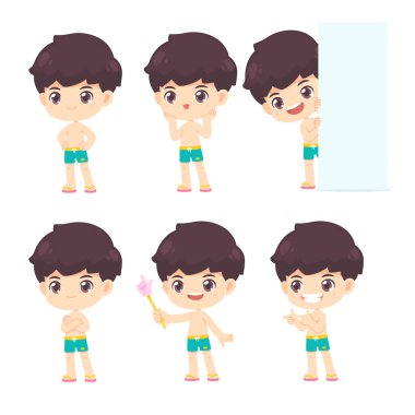 Yaz konseptinde sevimli çocuk koleksiyonu, Kawaii maskot karakter çizimi çizimi