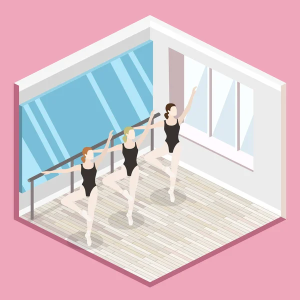 Koncepcja Płasko Izometryczny Cutaway Wnętrze Pusty Szkolenia Sala Taneczna Wyłożoną — Wektor stockowy