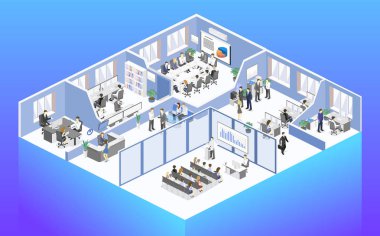 İzometrik soyut office kat iç bölümleri kavramı