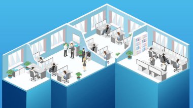 İzometrik soyut office kat iç bölümleri kavramı