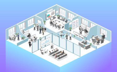 İzometrik soyut office kat iç bölümleri kavramı