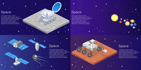 Rover Lunar Isométrico Superfície Lua Sistema Solar Planetas Satélites —  Vetores de Stock