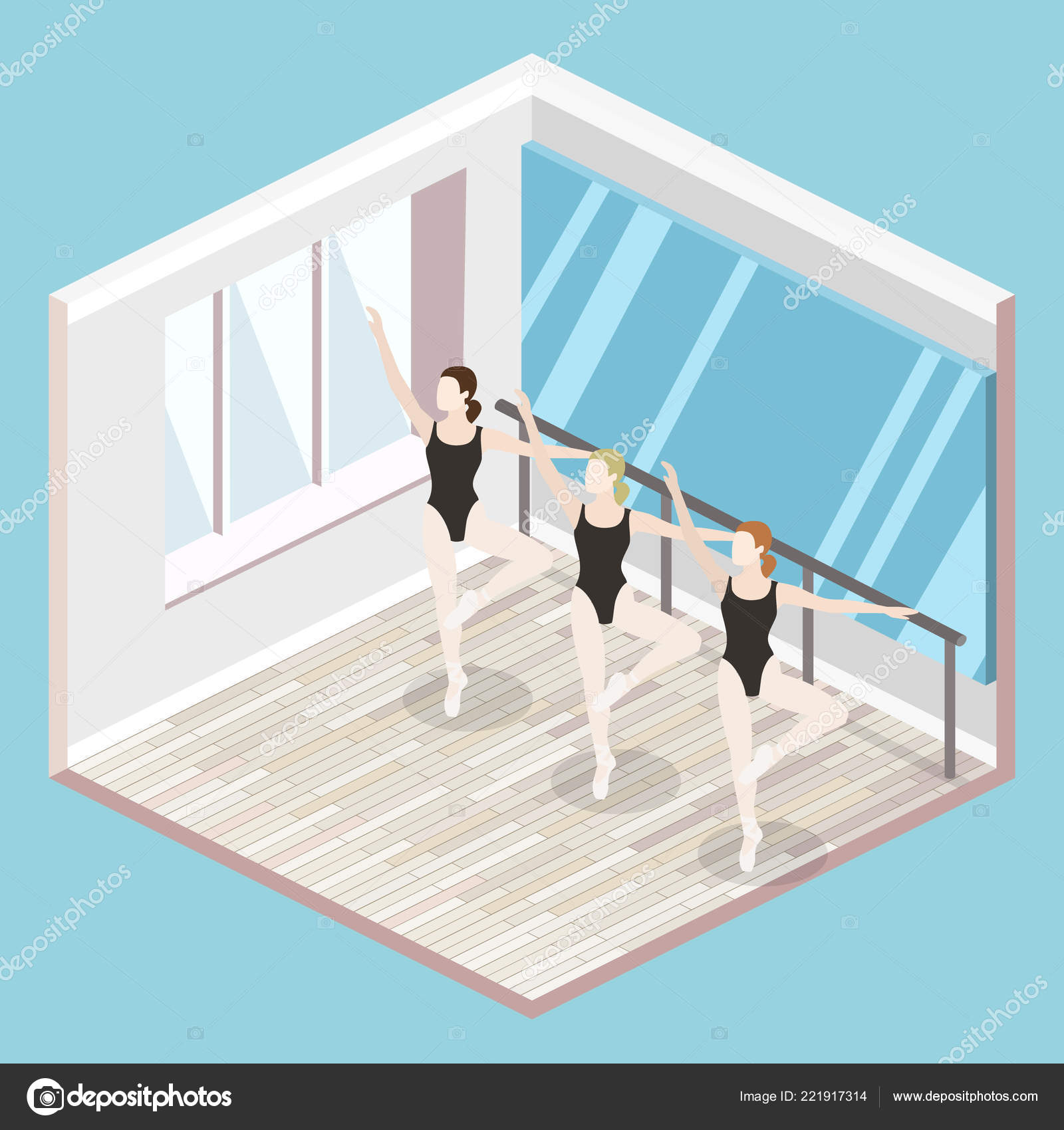 Isometric Flat Concept Vector Cutaway Interior Training Dance Hall