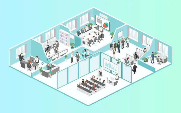 Isometric Flat Abstract Office Interior Conference Hall Offices Workplaces Director — Stock Vector