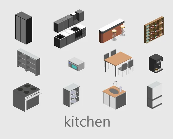 等距平面3D 隔离概念向量剖分室内厨房 — 图库矢量图片
