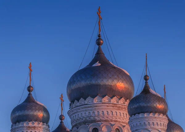 Domes and crosses of an Orthodox church in the Russian outback Royalty Free Stock Images