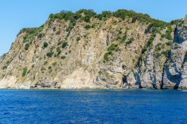 deniz kıyısı, üzerlerinde su ve bitki örtüsü ile yıkanmış kayalar