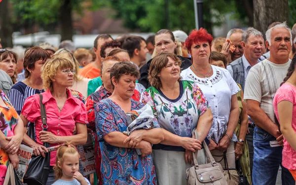 stock image protest rally against pension reform, participants listen to speakers