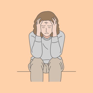 Kafasını iki eliyle tutan sıkıntılı bir kadını canlandıran tefekkür sahnesinin tasviri