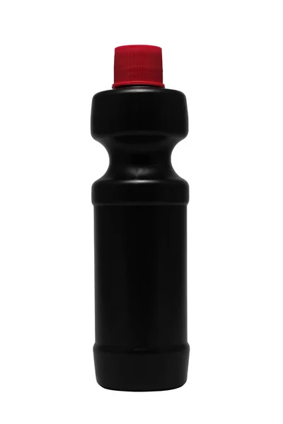 Black Bottle Liquid Drain Cleaner Red Cap Isolated White Background — Stock Photo, Image