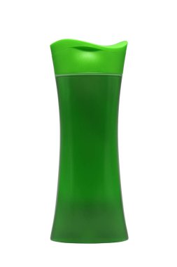 Beyaz arka plan üzerinde izole kırmızı mor pembe duş jeli şişe