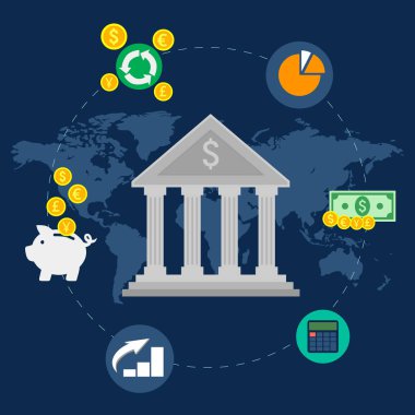 Banka havalesi para transferi. Düz tasarım. Vektör çizim