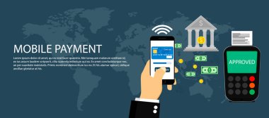 Mobil ödeme, web afiş için internet bankacılık, modern düz tasarım konsepti.