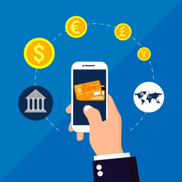 Services Bancaires Mobiles Paiement Mobile Illustration Vectorielle Design Plat — Image vectorielle